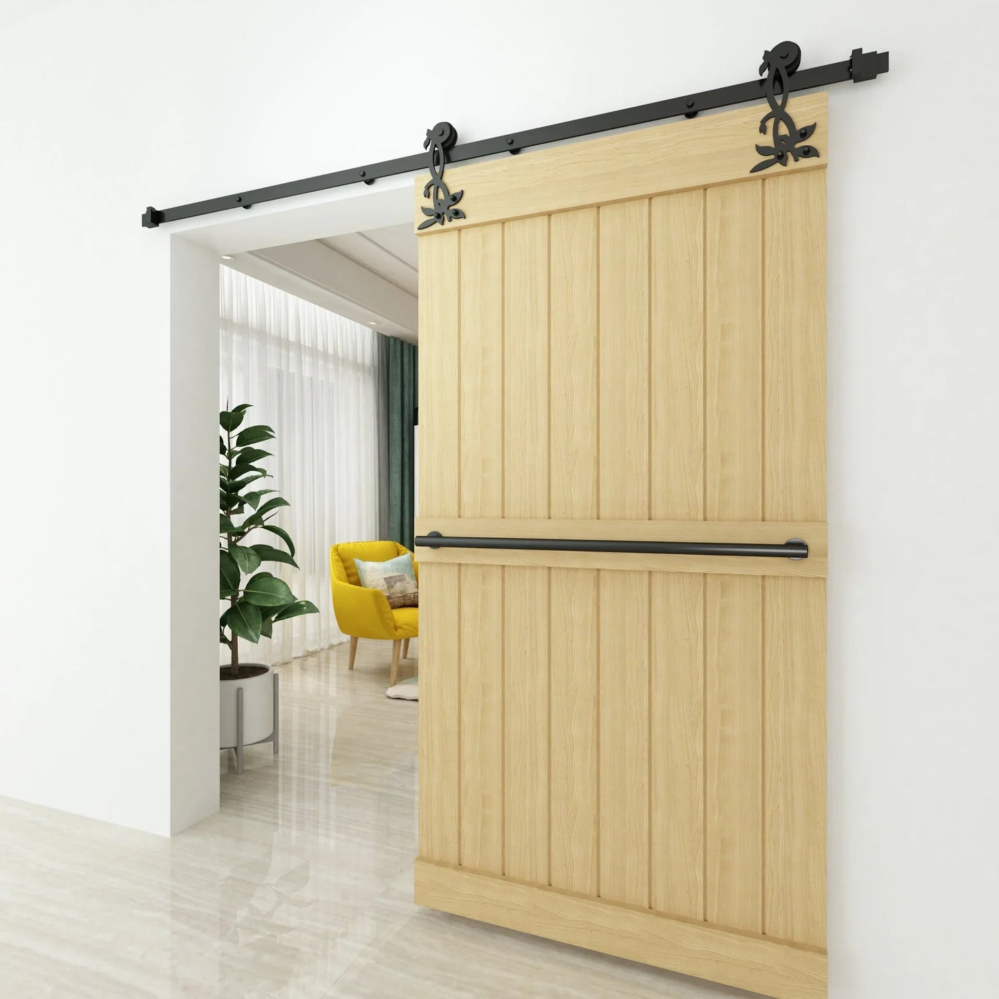Flower Black Single Track Barn Door Hardware Kit