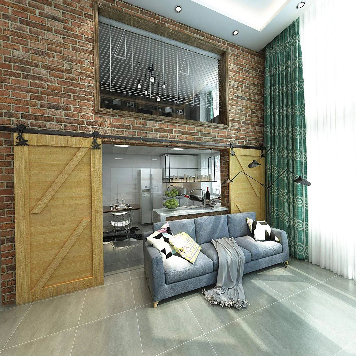 Flower Black Single Track Barn Door Hardware Kit