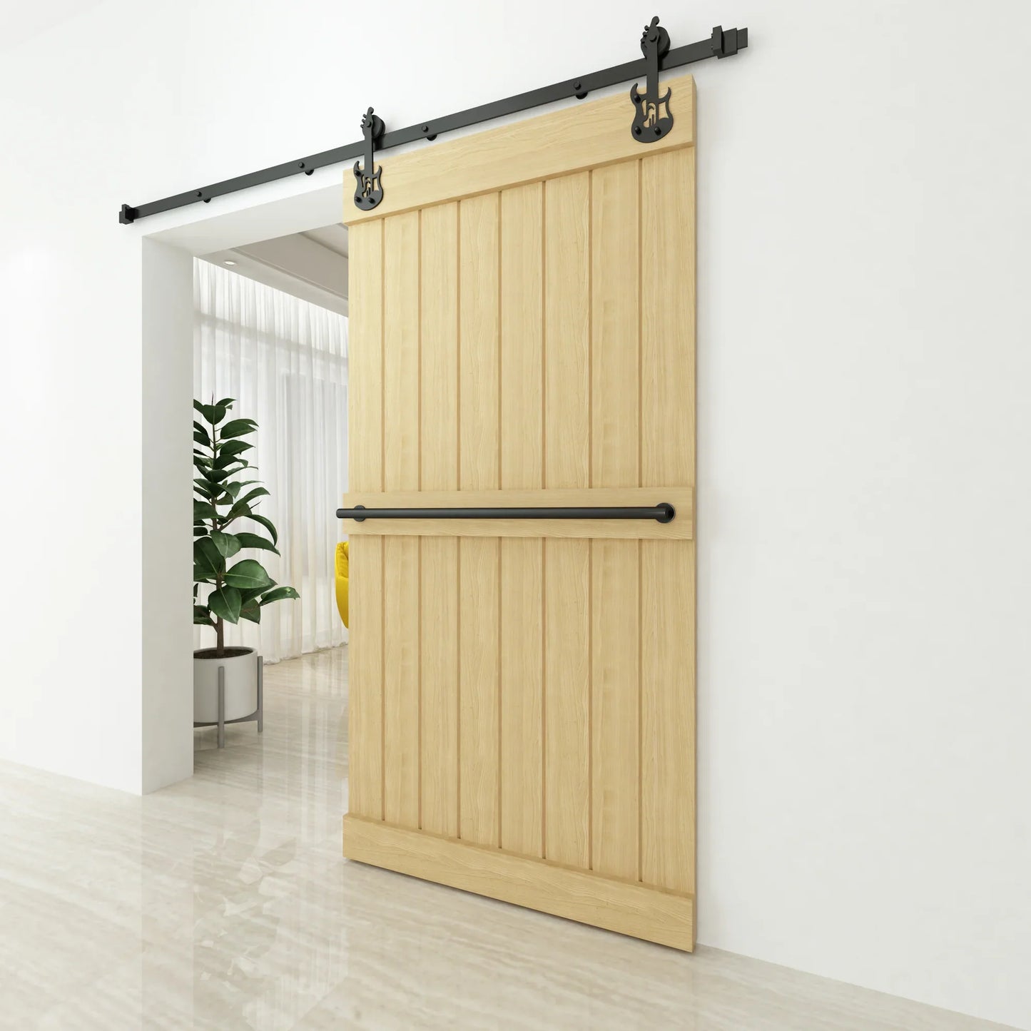 Guitar Black Single Track Barn Door Hardware Kit