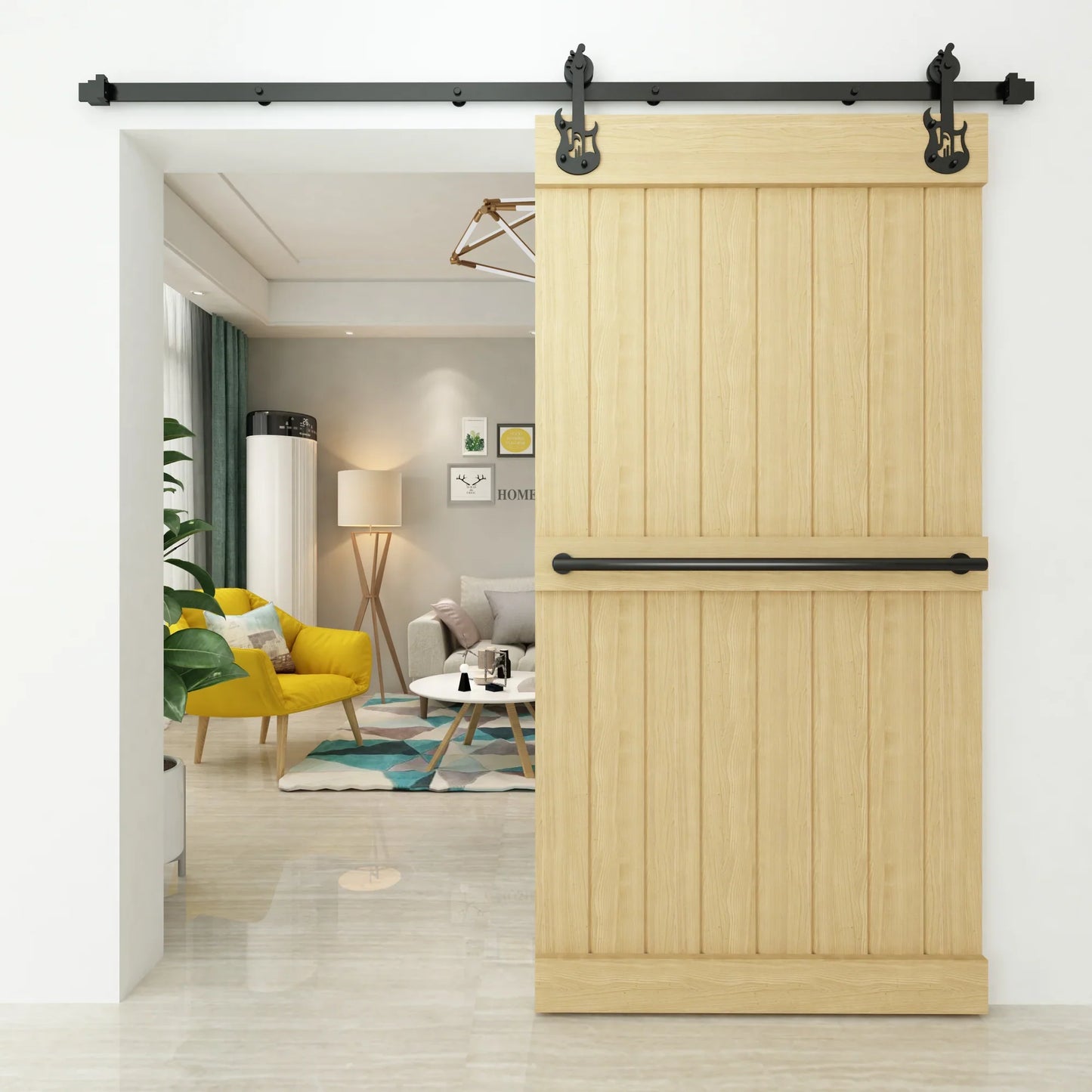 Guitar Black Single Track Barn Door Hardware Kit