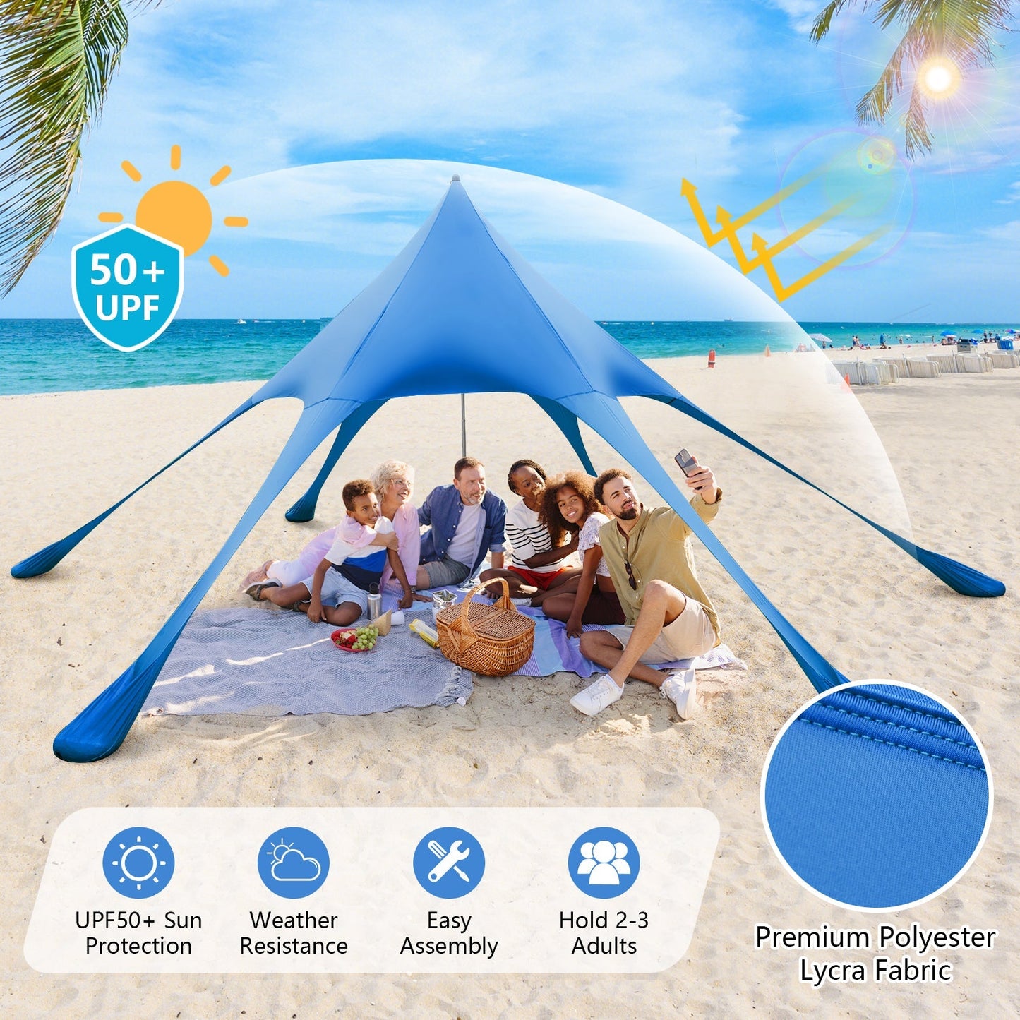 20 x 20 Feet Beach Canopy Tent with UPF50+ Sun Protection and Shovel