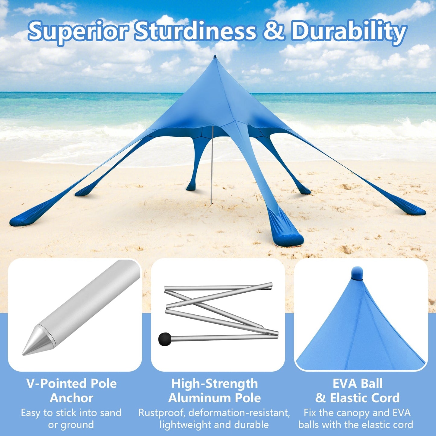 20 x 20 Feet Beach Canopy Tent with UPF50+ Sun Protection and Shovel