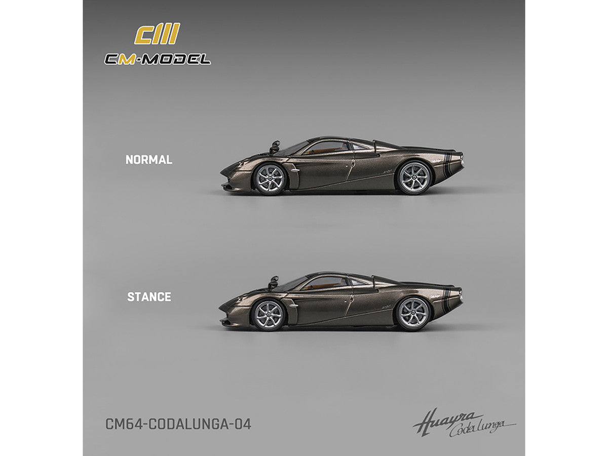 Pagani Huayra Codalunga Gun Metal Gray Metallic with Sunroof and Extra Wheels 1/64 Diecast Model Car by CM Model