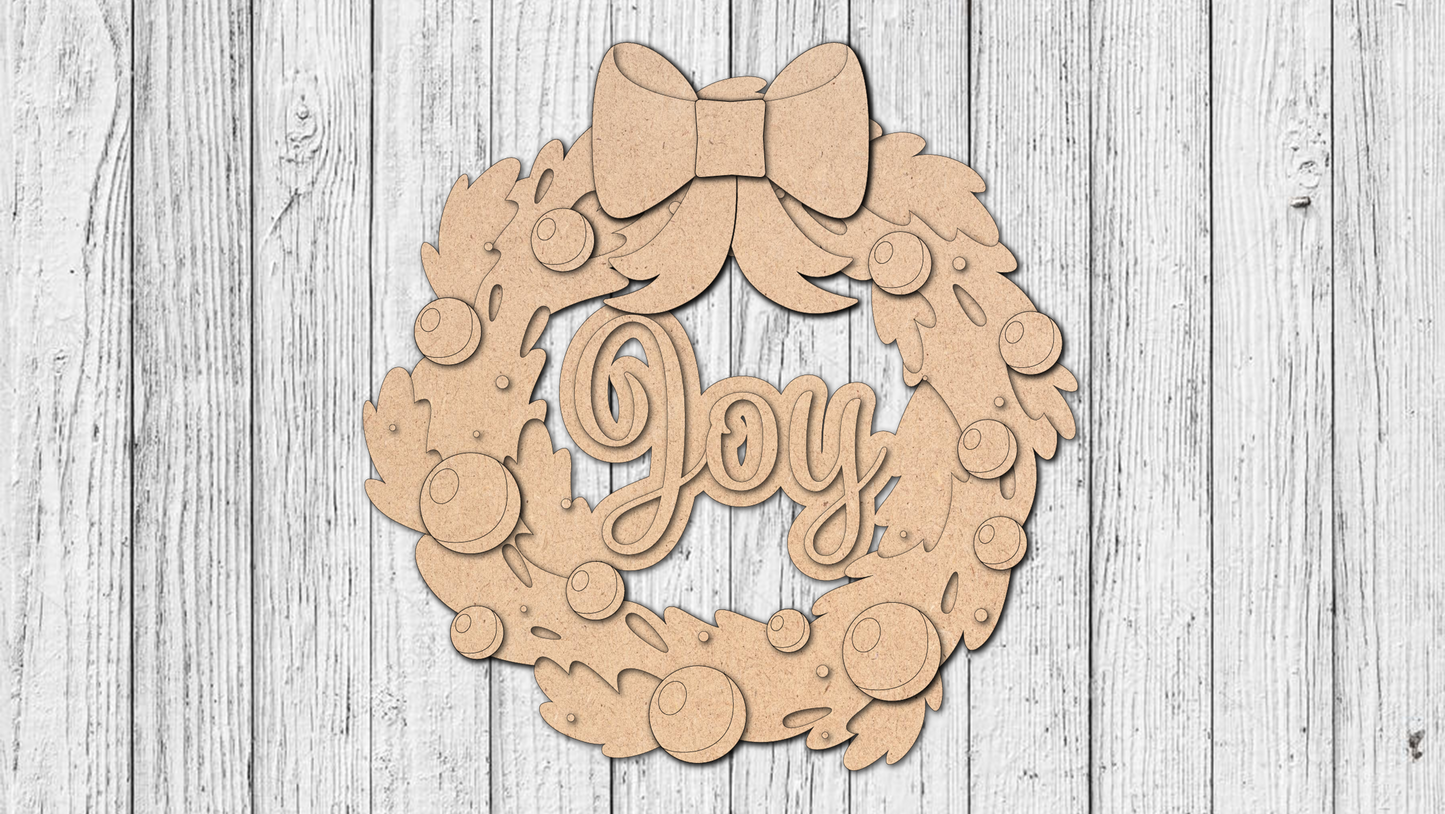 Joy Christmas Wreath Door Hanger - DIY Unfinished Kit - Lvl 1