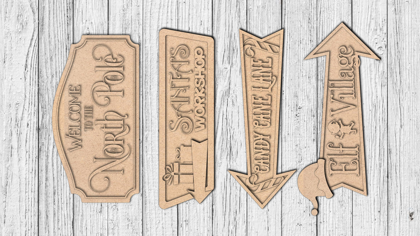 Christmas Directional Sign Post with Base DIY Unfinished Kit