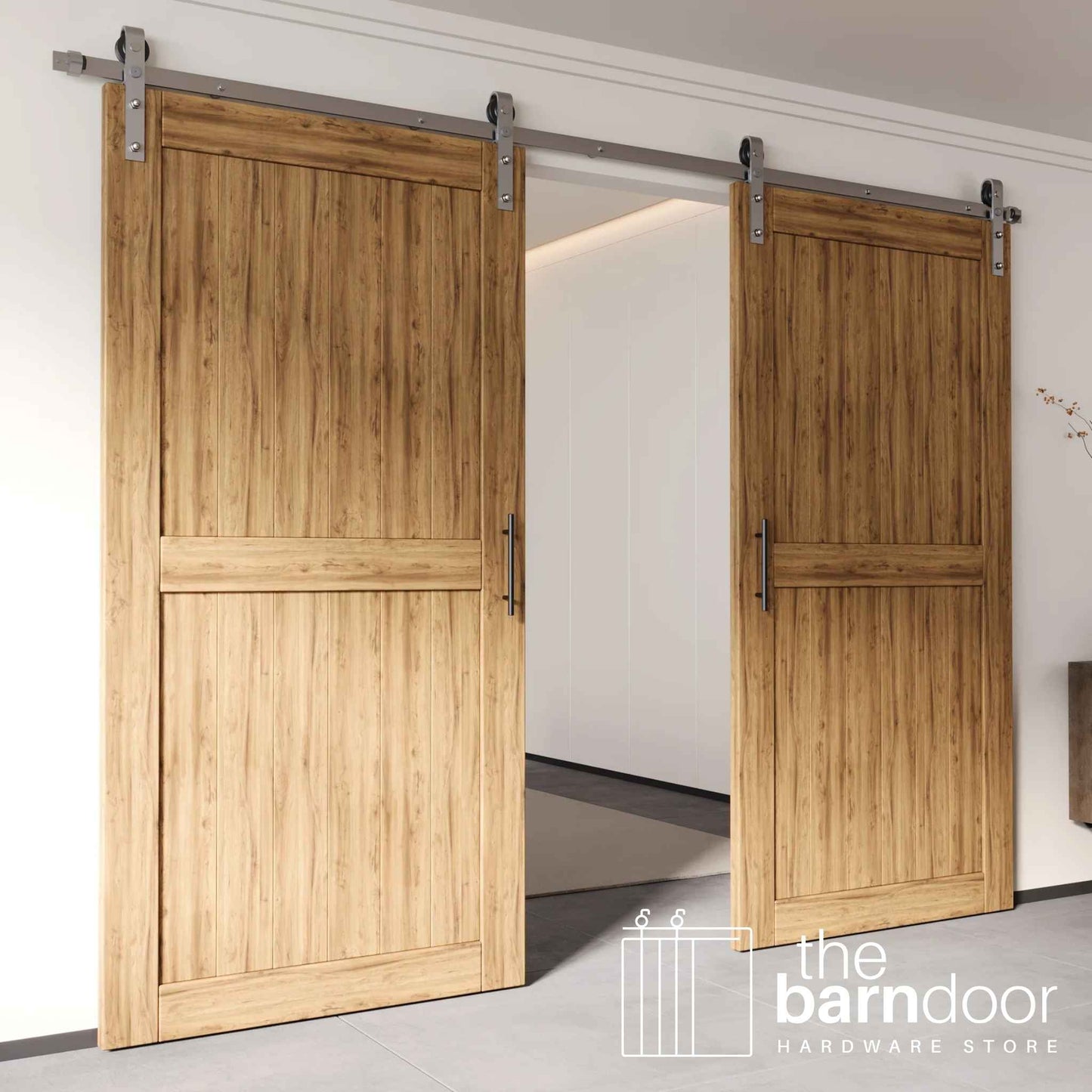 J-Strap Brushed Nickel Single Track Barn Door Hardware Kit