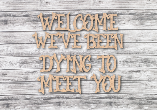 Welcome We've Been Dying To Meet You DIY Unfinished Kit