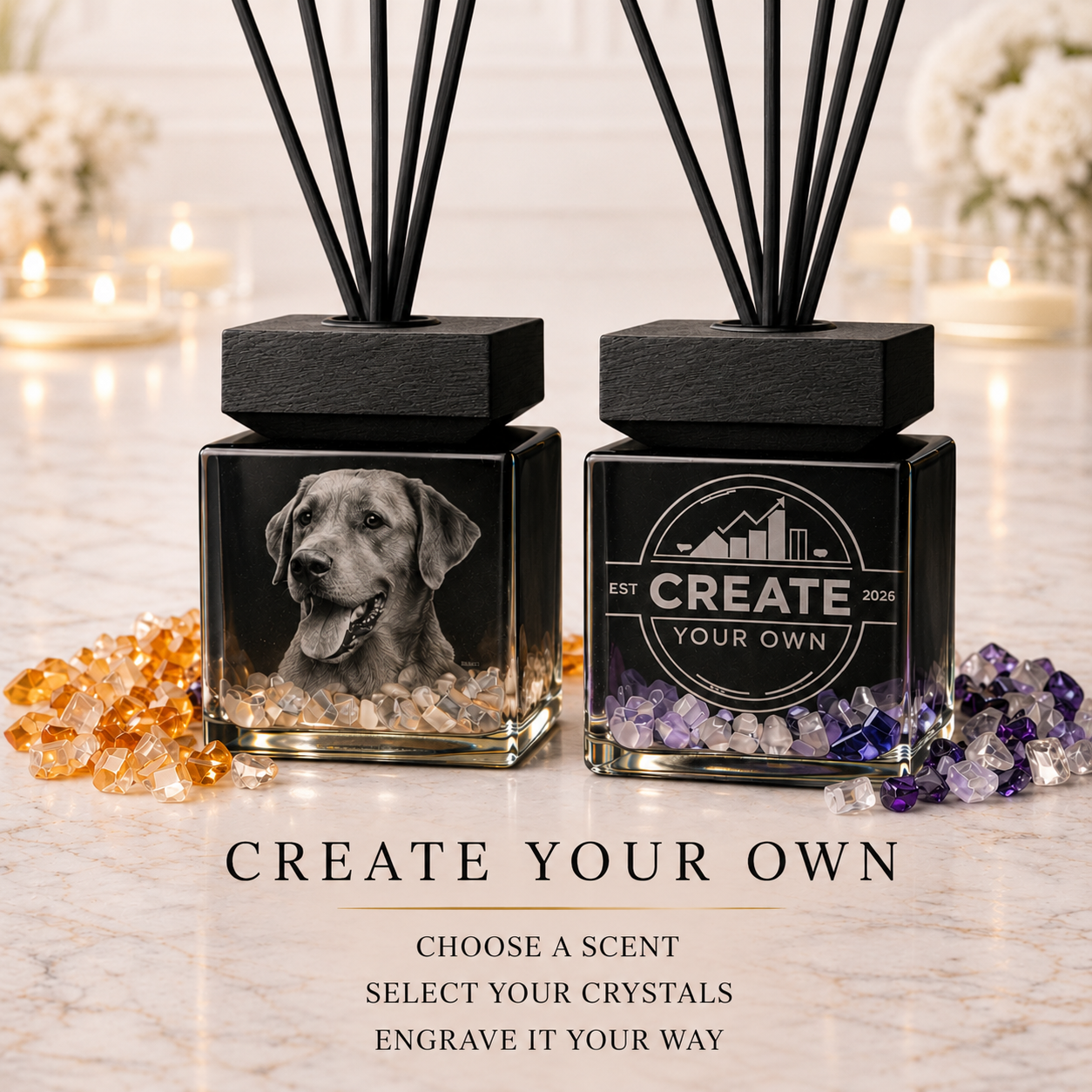 Custom Engraved Crystal Diffuser, 100ml
