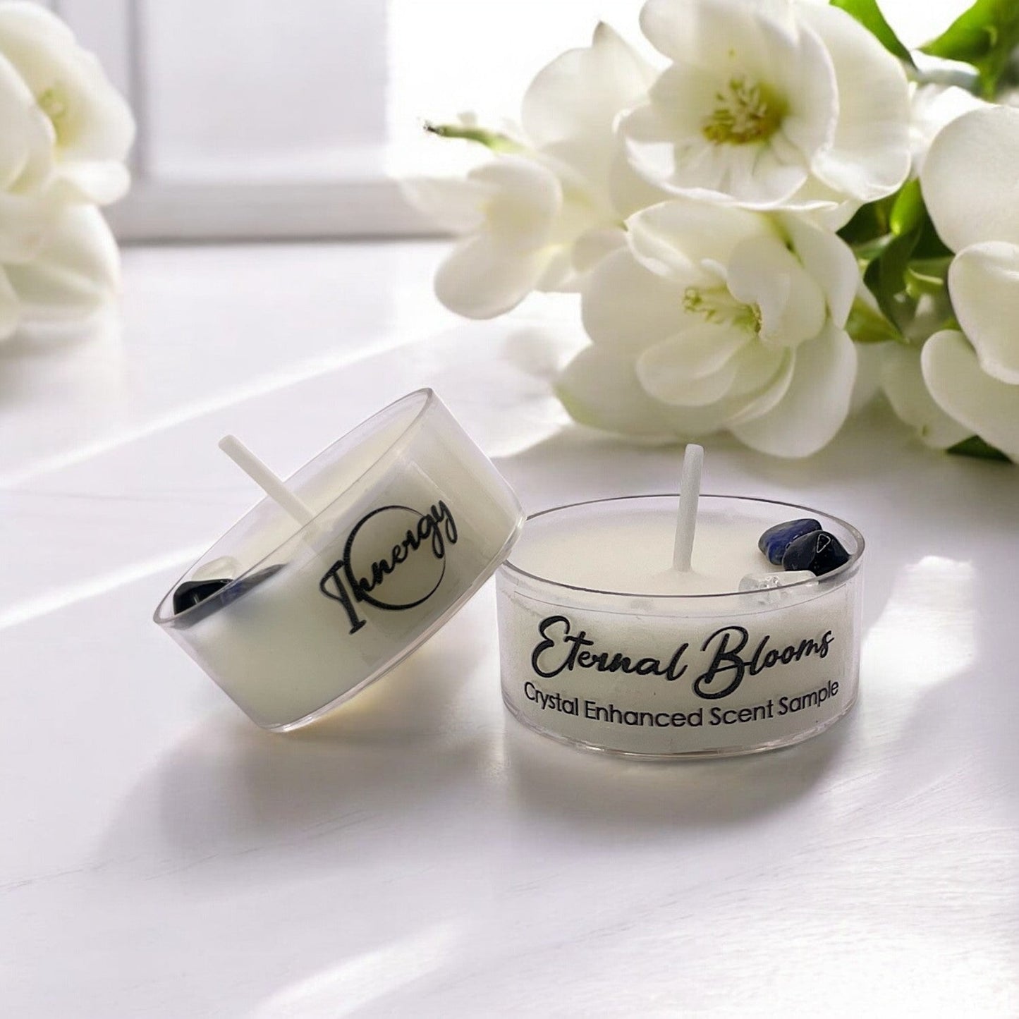 Eternal Blooms, Premium Coconut-Soy Wax Tea Light Crystal Candle, 1oz
