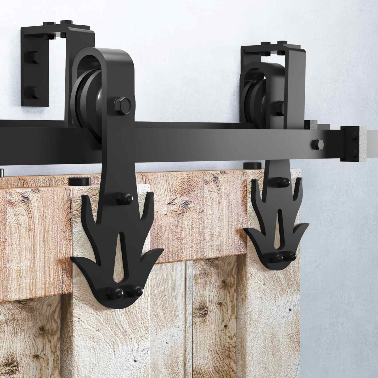 Flame Black Double Bypass Barn Door Hardware Kit