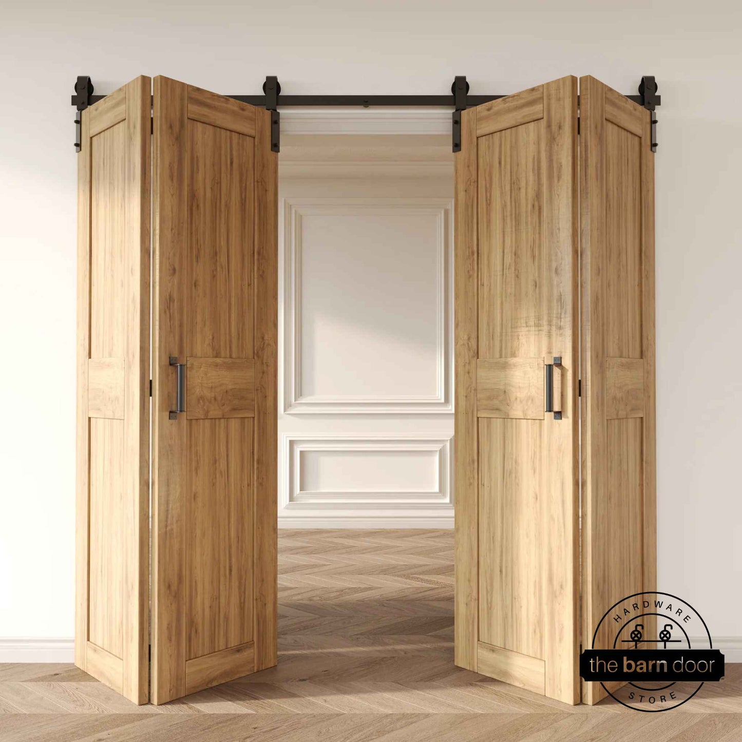 J-Strap Bifold Barn Door Hardware | Matte Black | 4 Door Biparting Kit