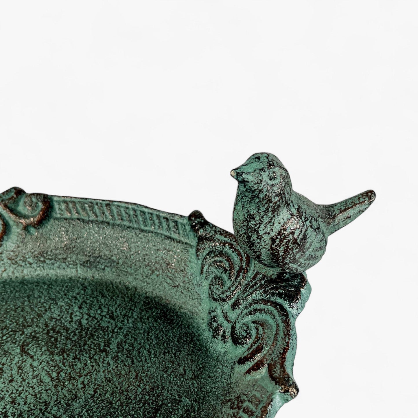 Pedestal Bird Bath Cast Iron Green Patina Garden Decor