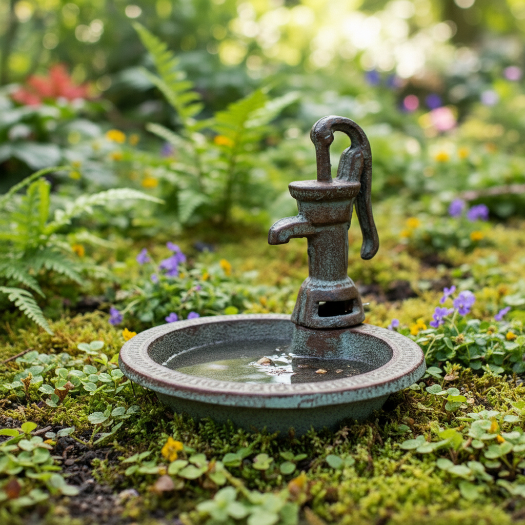 Water Pump Bird Bath Cast Iron Rustic Garden Decor