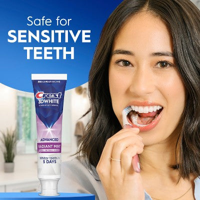 Crest 3D White Advanced Teeth Whitening Toothpaste Radiant Mint 3.3oz/3pk - Imperfect Box