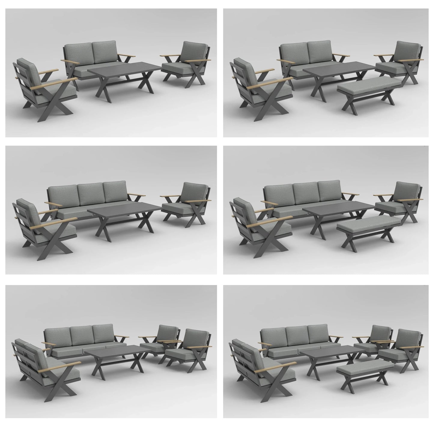 Modern All-Aluminum Outdoor Modular Sofa Set with X-Frame Design and Dining Table Freely Combinable for Farmhouse & Courtyard