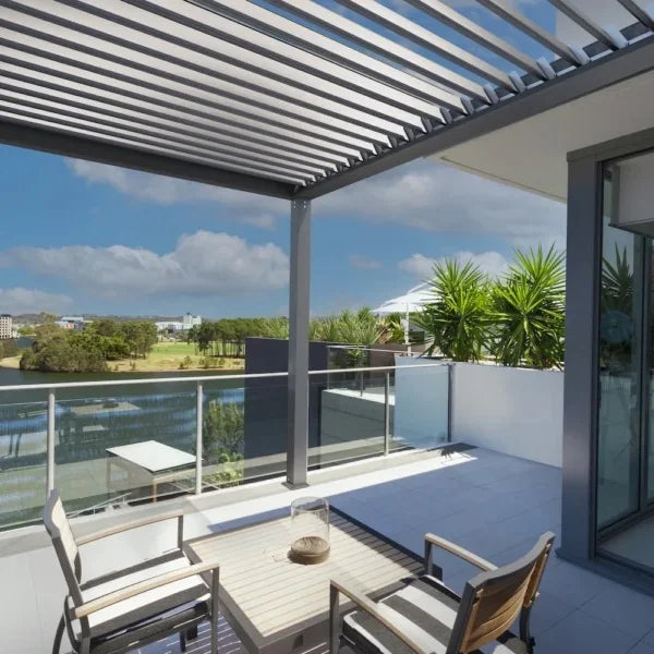 Pergola with Louvers Adjustable Louver Angle Electric Control and Manual Tilt for Precise Light and Wind Control