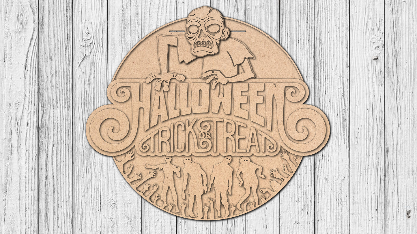 Halloween Trick Or Treat Zombie Door Hanger - DIY Unfinished Kit - Lvl 2