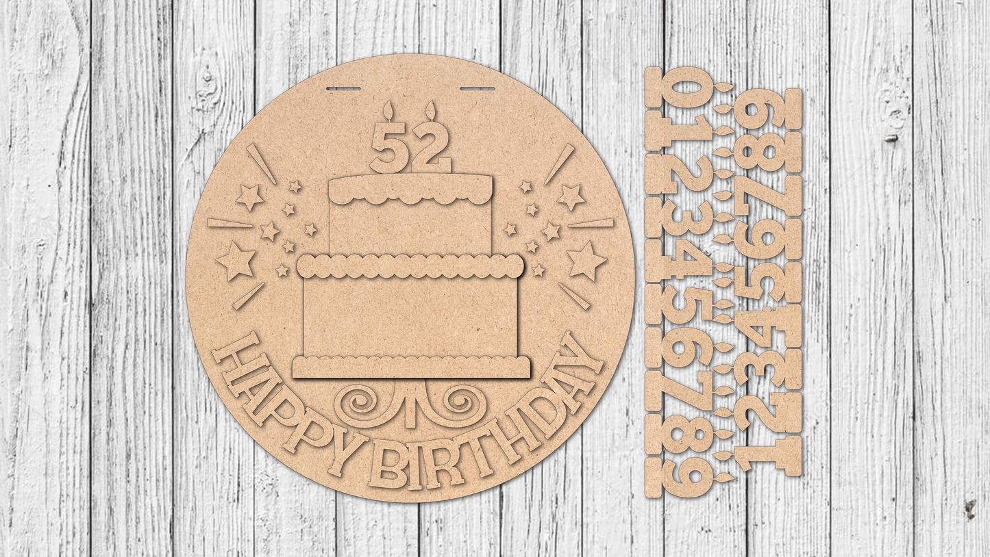 Happy Birthday Interchangeable Age Door Hanger - DIY Unfinished Kit - Lvl 2