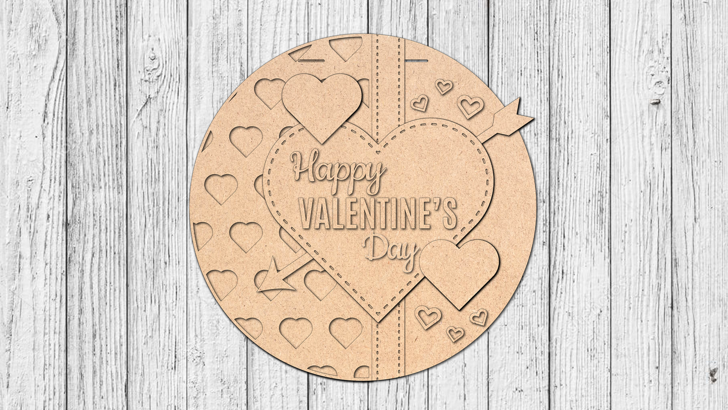 Happy Valentines Day Hearts Arrow Door Hanger - DIY Unfinished Kit - Lvl 2