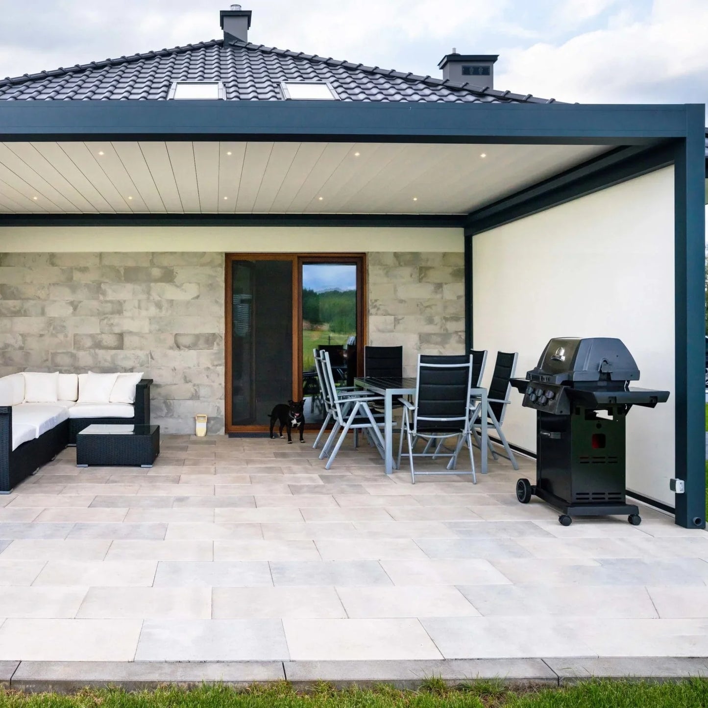 Pergola with Louvers Adjustable Louver Angle Electric Control and Manual Tilt for Precise Light and Wind Control