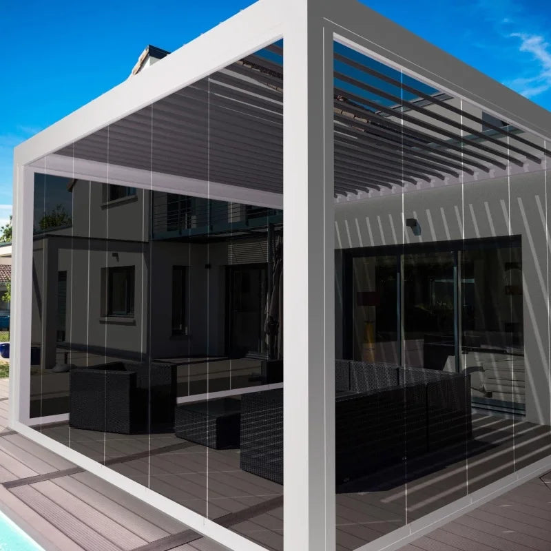 Pergola with Louvers Adjustable Louver Angle Electric Control and Manual Tilt for Precise Light and Wind Control
