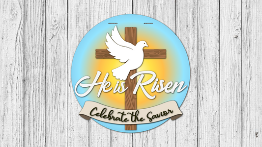 He is Risen Cross and Dove Door Hanger - Finished