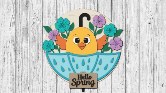 Hello Spring Umbrella Chick Door Hanger - Finished