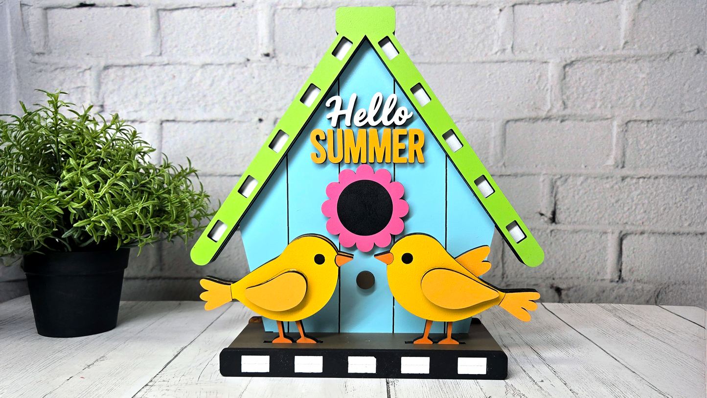 Hello Summer Birdhouse and Birds Tabletop Stander - Finished