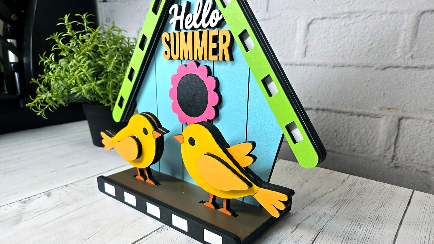 Hello Summer Birdhouse and Birds Tabletop Stander - Finished