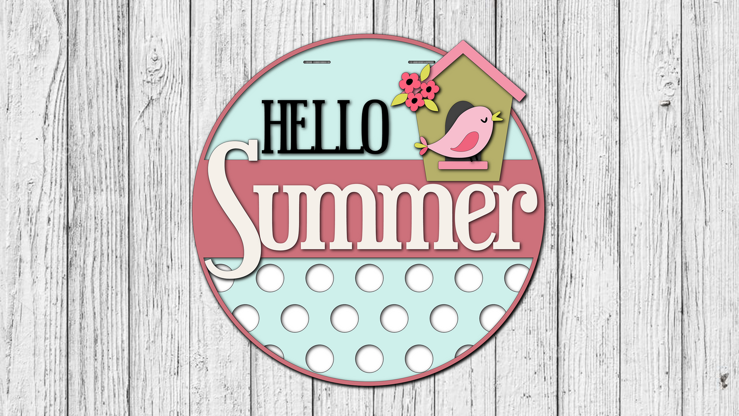 Hello Summer Bird House Door Hanger