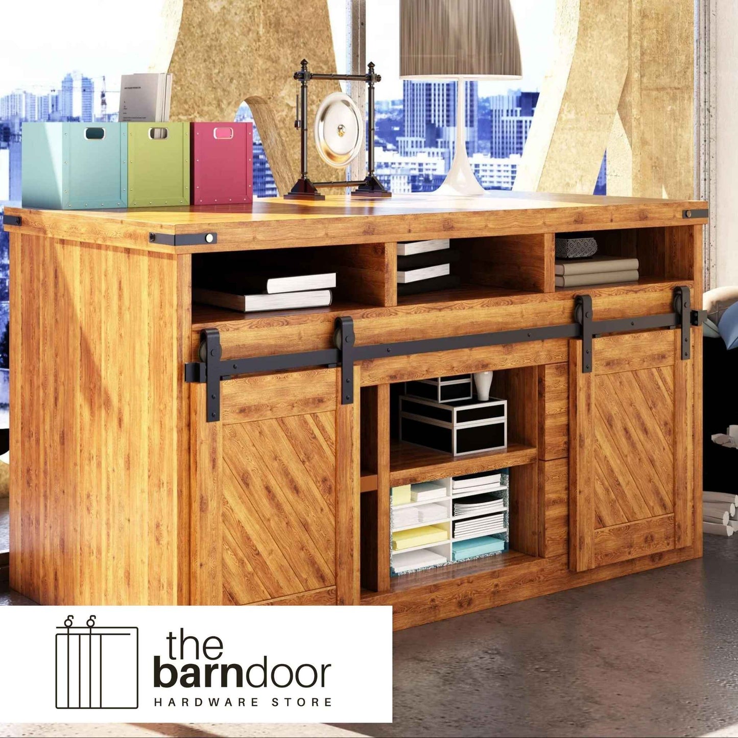 J-Strap Cabinet Barn Door Hardware Kit | Matte Black
