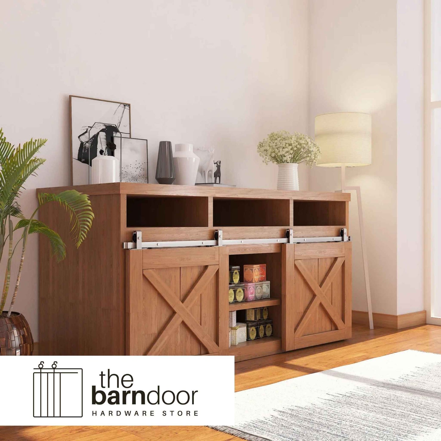 J Top Mount Cabinet Barn Door Hardware Kit | Brushed Nickel