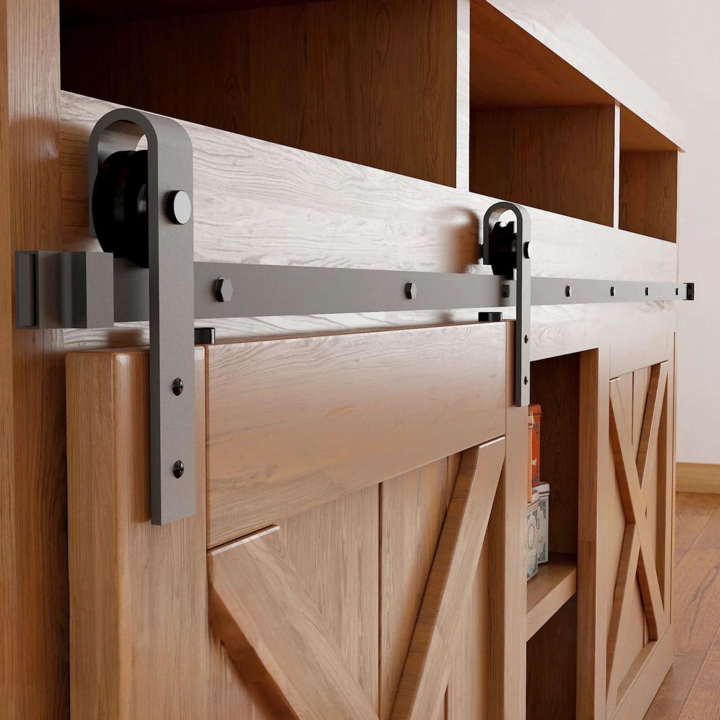 J-Strap Cabinet Barn Door Hardware Kit | Matte Black