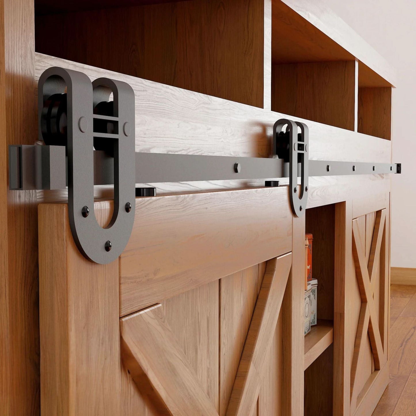 Horseshoe Cabinet Barn Door Hardware Kit | Matte Black