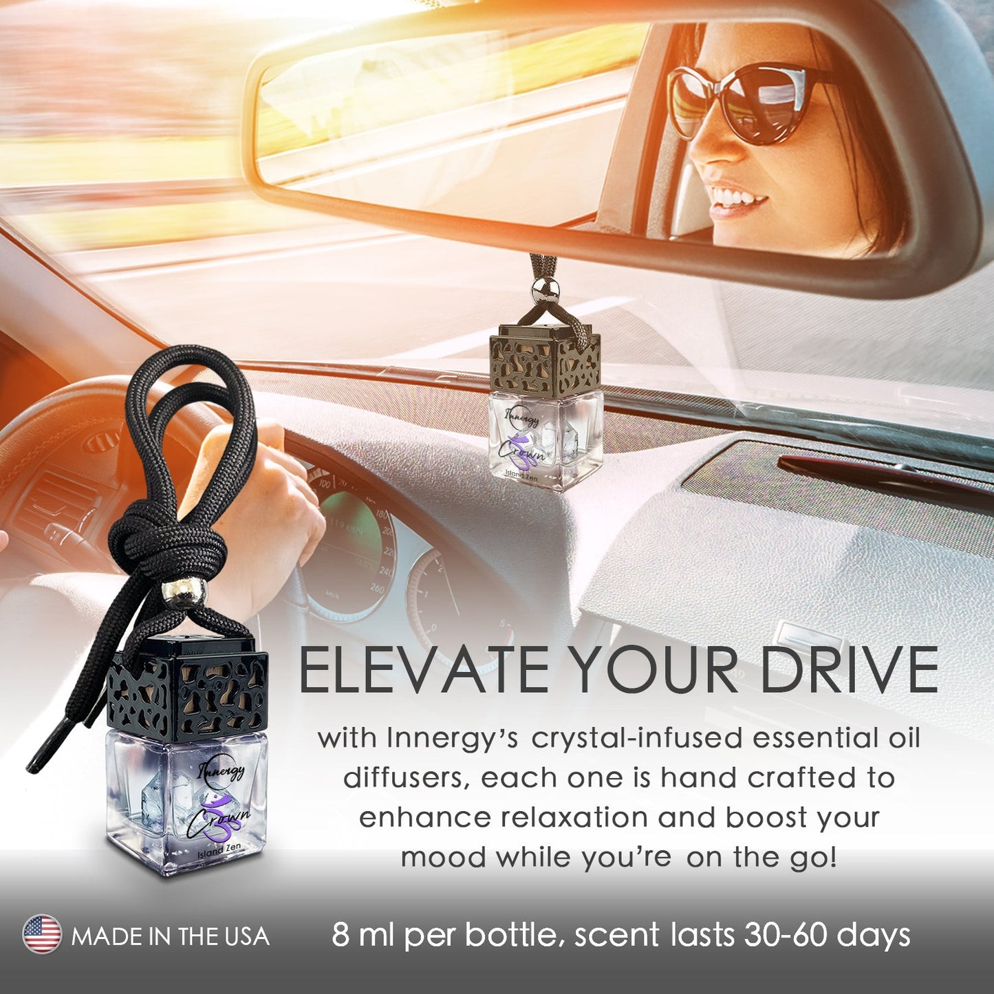 Crown Chakra Crystal-Enhanced Oil Diffuser, Car Air Freshener, 8ml