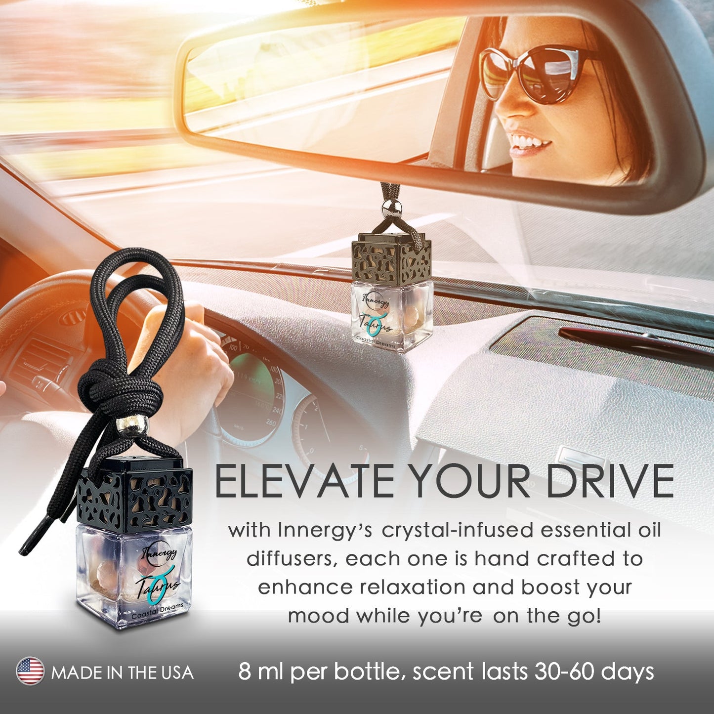 Taurus Zodiac Crystal-Enhanced Oil Diffuser, Car Air Freshener, 8ml