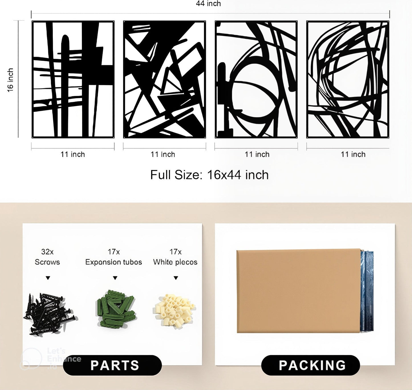 Black Metal Abstract Wall Art 4- Piece | Modern Minimalist Home Decor