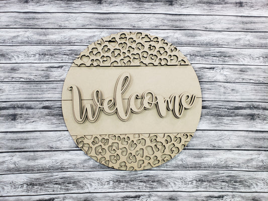 Welcome Cheetah Print Door Hanger Unfinished Kit
