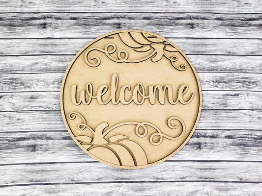3D Welcome Elegant Pumpkin Door Hanger Unfinished Kit