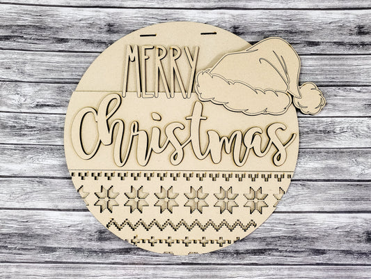 Merry Christmas Santa Hat and Sweater Door Hanger Unfinished Kit