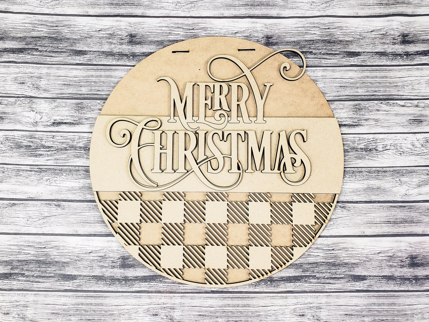 Merry Christmas Buffalo Plaid Door Hanger Unfinished Kit