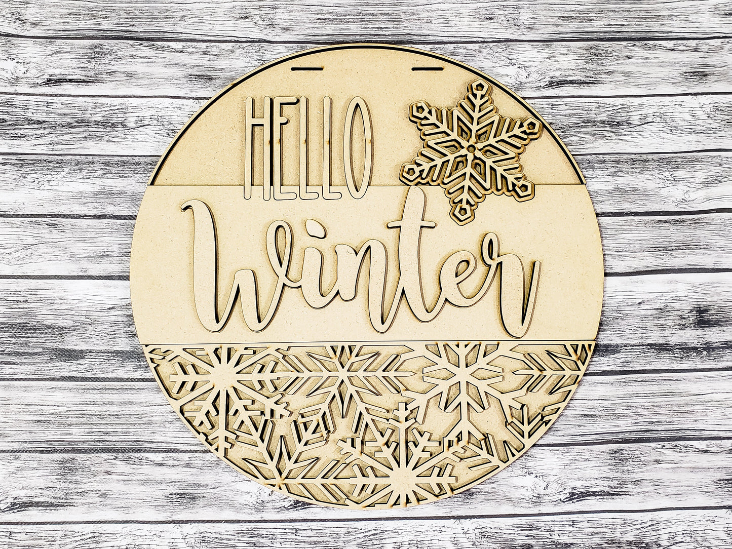 HELLO Winter Snowflake Door Hanger Unfinished Kit