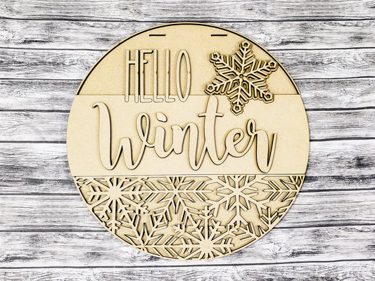 HELLO Winter Snowflake Door Hanger Unfinished Kit
