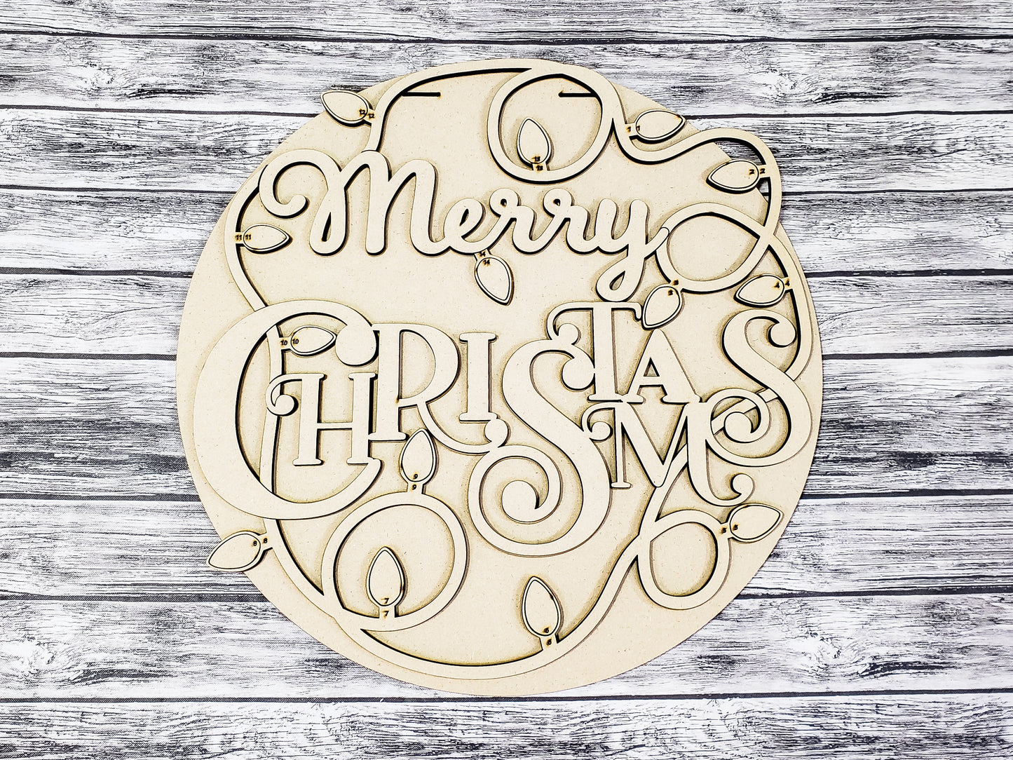 Merry Christmas Lights Door Hanger Unfinished Kit