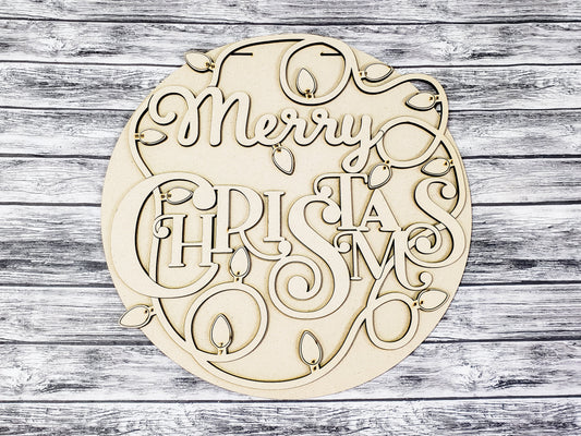 Merry Christmas Lights Door Hanger Unfinished Kit