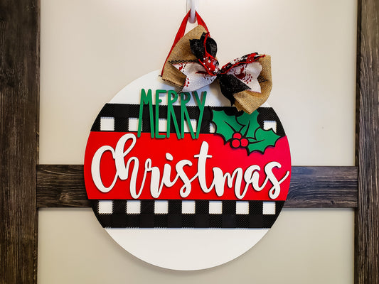 MERRY Christmas Holly Buffalo Plaid - Black