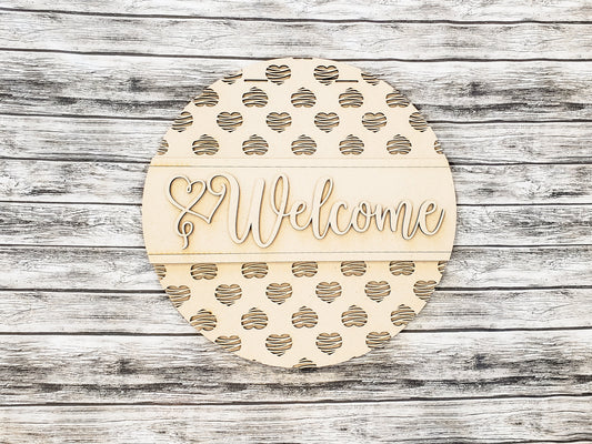 Welcome Scribble Heart Pattern Door Hanger Unfinished Kit