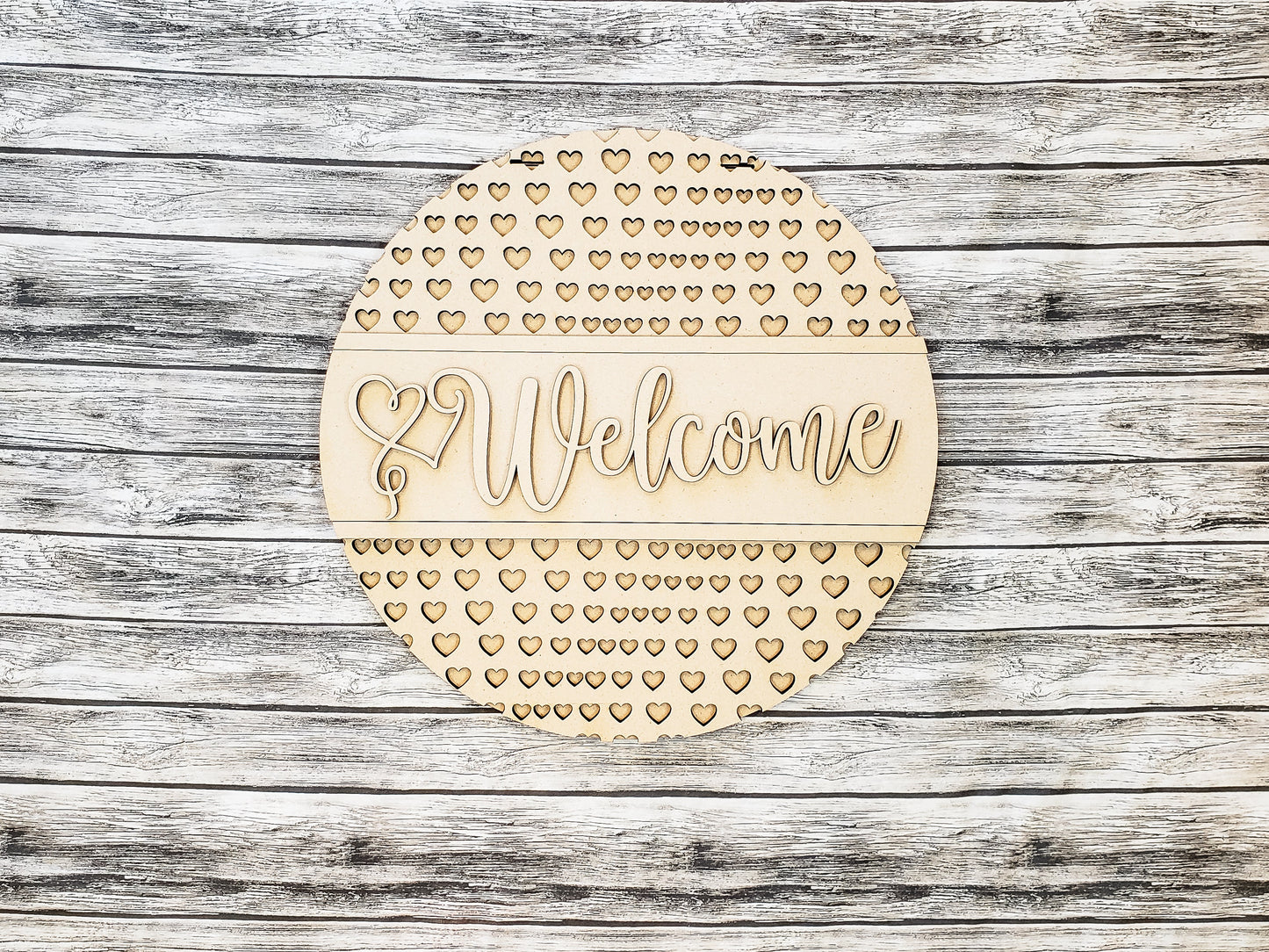 Welcome Small Heart Pattern Door Hanger Unfinished Kit