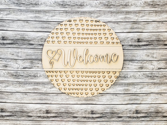 Welcome Small Heart Pattern Door Hanger Unfinished Kit