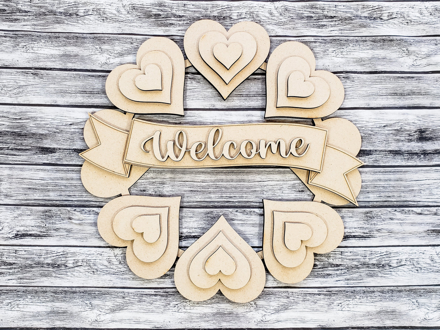 3D 16" Welcome Heart Wreath Unfinished Kit